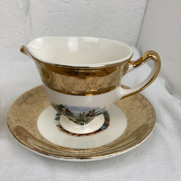 6 PCs Vintage King Quality Fine Colonial Couple Gold 22k US 1960 Sugar & Creamer - Picture 3 of 16